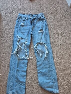Aeropostale Light Blue Ripped Straight-Leg Jeans